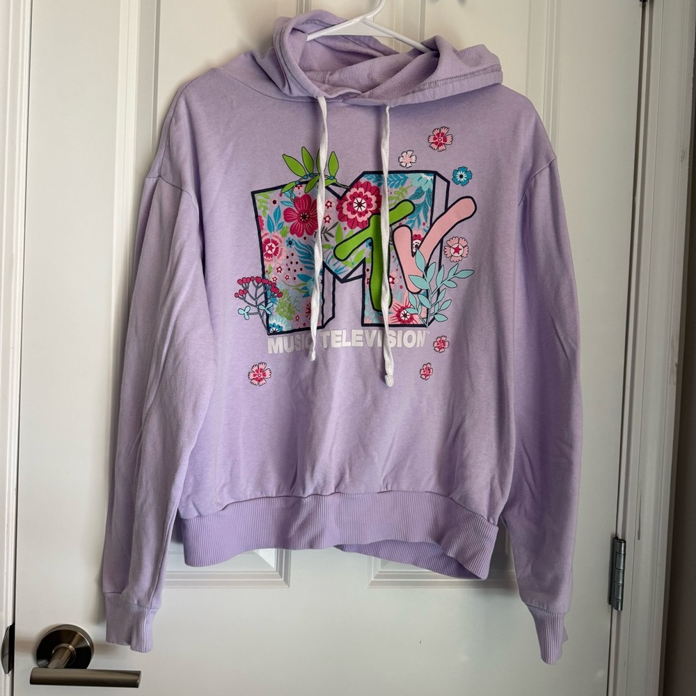 MTV Light Purple/Lavender Floral Graphic Hoodie. Used. Size XXL.